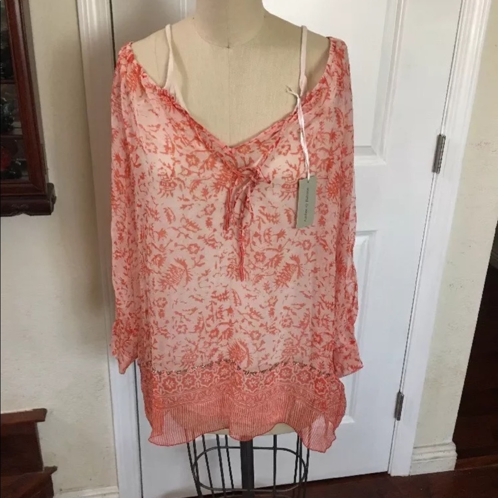 Ambre Babzoe 2 Pieces Silk Beaded Floral Blouse